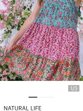 NATURAL LIFE Floral Tiered Mini Dress Size Large
